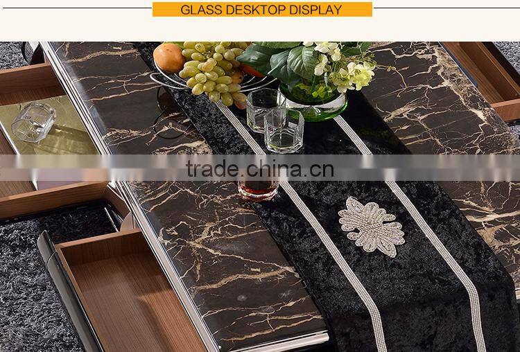 C384 Stainless Steel Marble Top glass Coffee Table