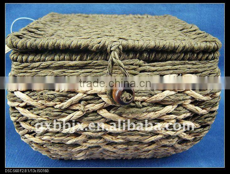 Brown square paper rope woven iron frame multipurpose storage box