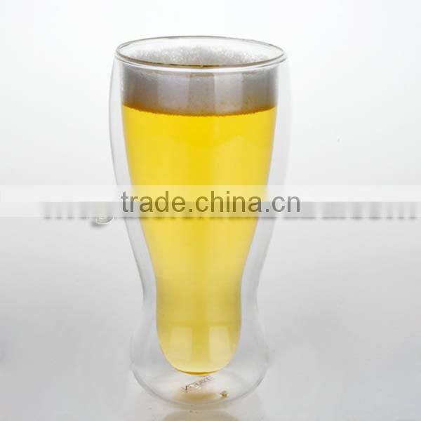 double wall beer glass beer shaped glass cup