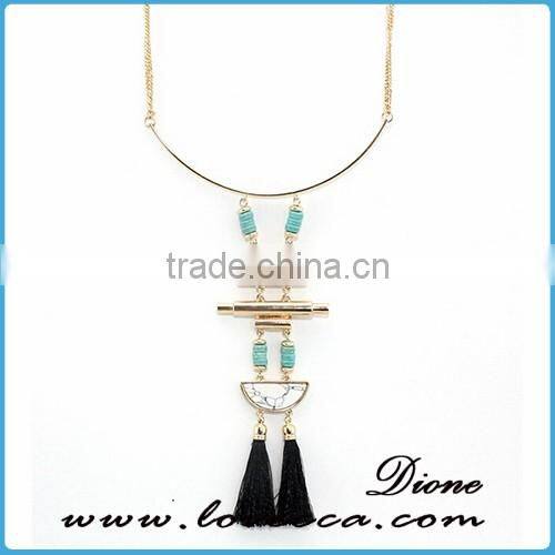 Synthetic Turquoise Gemstone necklace jewelry with gold plated chain