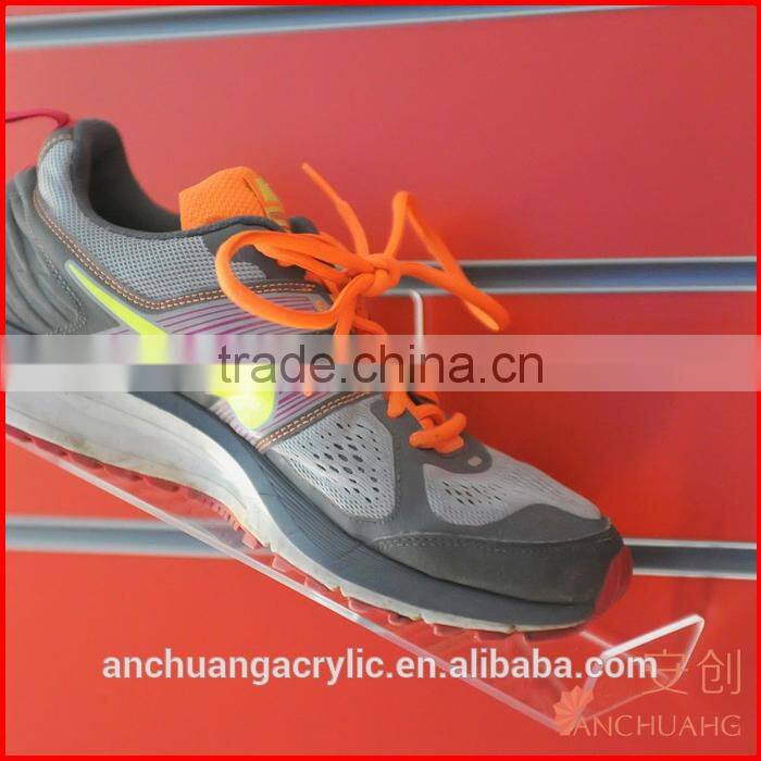 Acrylic Slatwall Sloaping Shoe Display Shelf