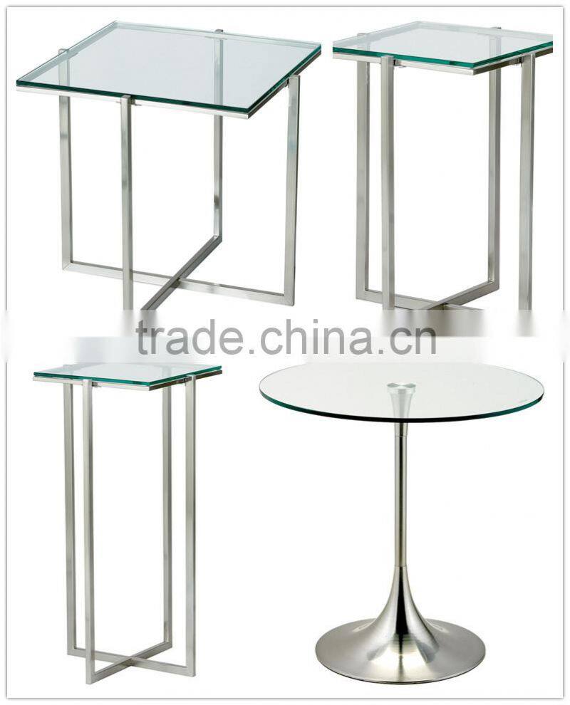 2015 New design metal base coffee table , glass top