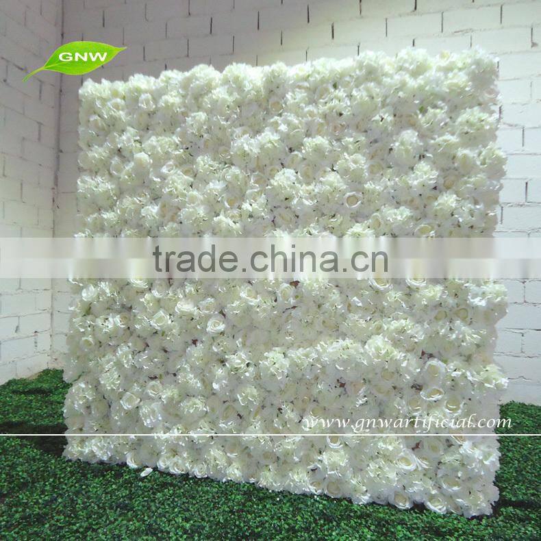 GNW FLW1507-1 Guangzhou factory white fake fabric flower wall wedding backdrops for sale