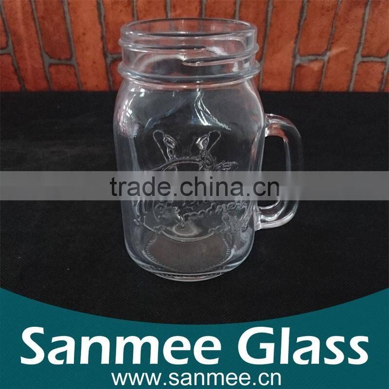Hot Selling China Manufacture Mason Jar Drinking Glass with Handles