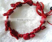 wholesale 7" 20mm red carved natural coral stone bracelet