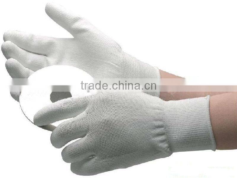 13gauge white nylon gloves fingertips coated with PU