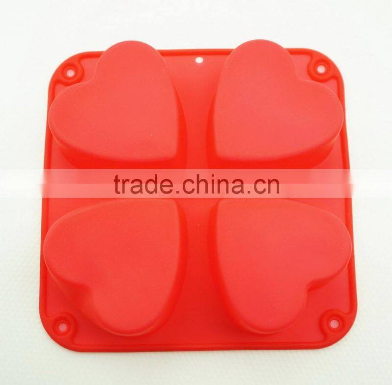 11193 Top Quality Silicone Flexible 4 Cavity Heart Shaped Soap Molds