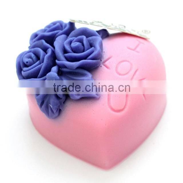 Valentine's Day heart shape 3D silicone rubber Soap Molds with embossed rose flower