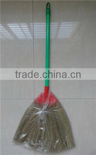 grass broom with short wooden handle