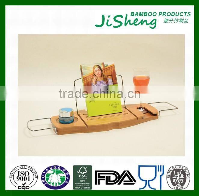 100% Bamboo Bathtub Caddy with Extendable Sides, Cellphone Tray & Integrated Wine glass Holder