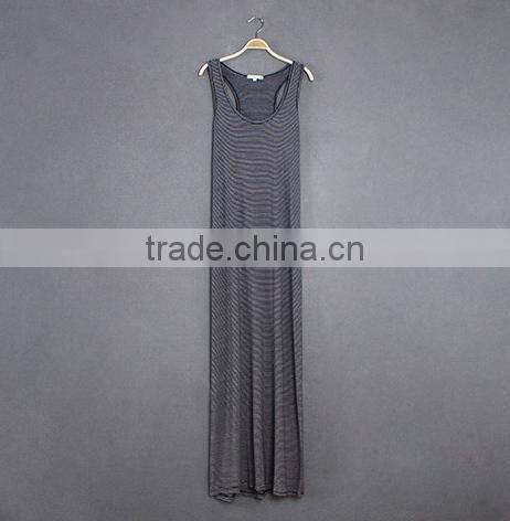 sleeveless small stripes full long ankle length dress