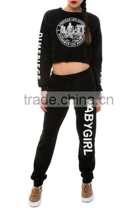 wholesale new design popular black crop top printed cheap pullover women hoodie
