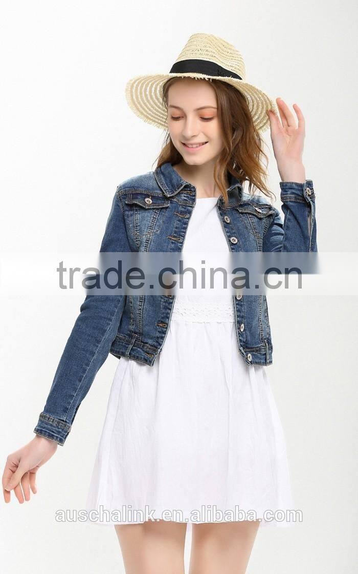 oem service korean style loose fancy short style denim jacket wholesale