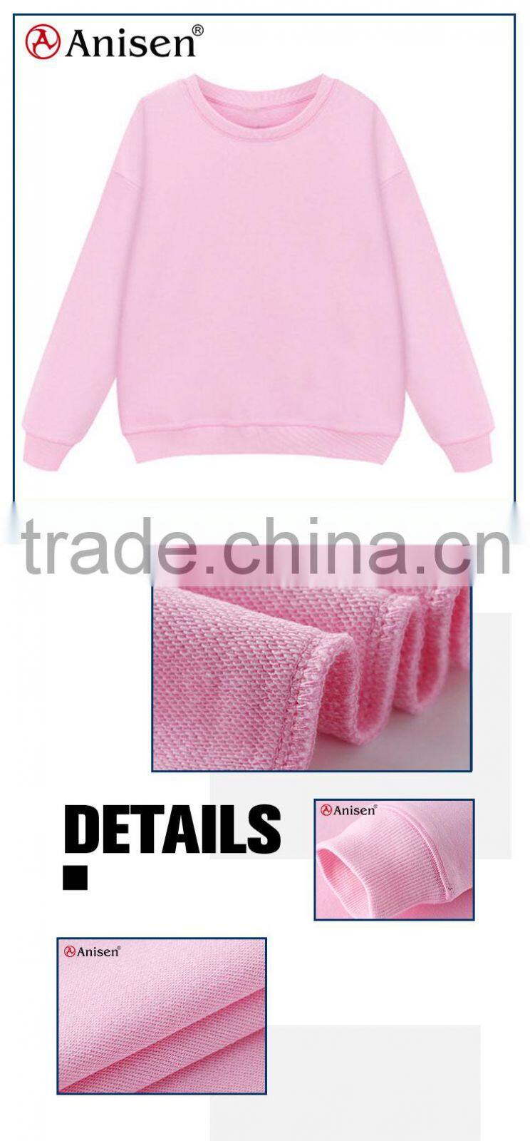 oem service plain custom cvc fleece crewneck pullovers women's sweatshirts