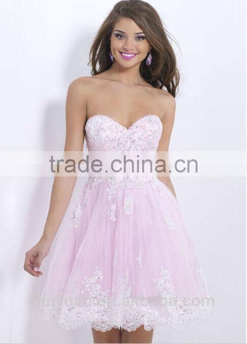 hot sexy pink sweetheart neckline sleeveless knee length lace bridal wear