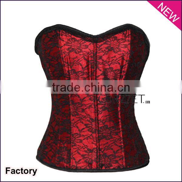 Lace Covered Corset Overbust Steel Bone Zipper Wholesale