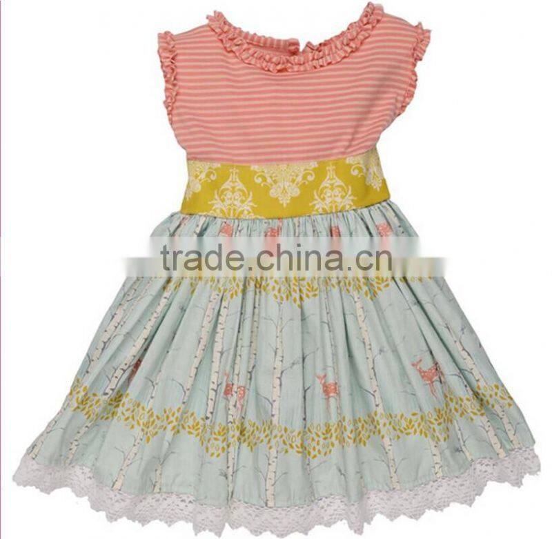 Newest children floral printed ruffled outfit dress top & capris pants set baby cute summer outfit