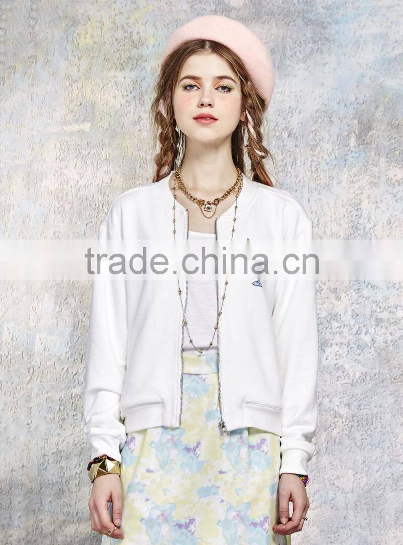 slim fit fancy printed custom white bomber baseball jacket for women