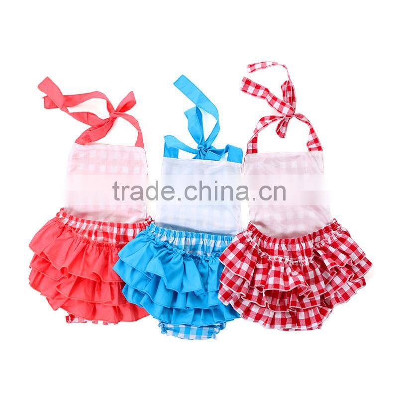 Newborn Baby Girls Gingham Bubble Kids Fashion Sunsuit Romper