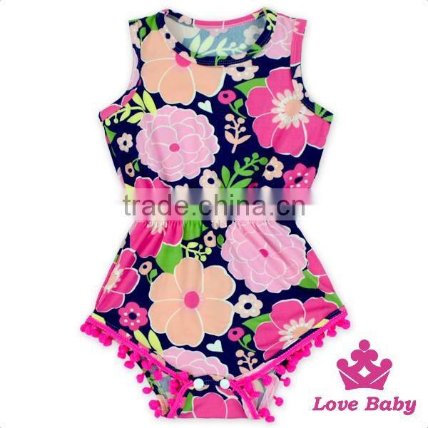 2LLY-090 Lovebaby punjabi suits online printed pattern sleeveless pom pom romper
