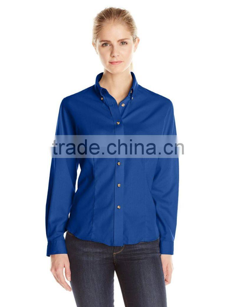 cheap women's poplin Button down collar long sleeve work shirt