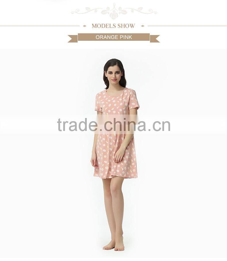 Perfect Qianxiu Summer Short Sleeve Daisy Dress Printed Girls Lounge Wear Night Skirt