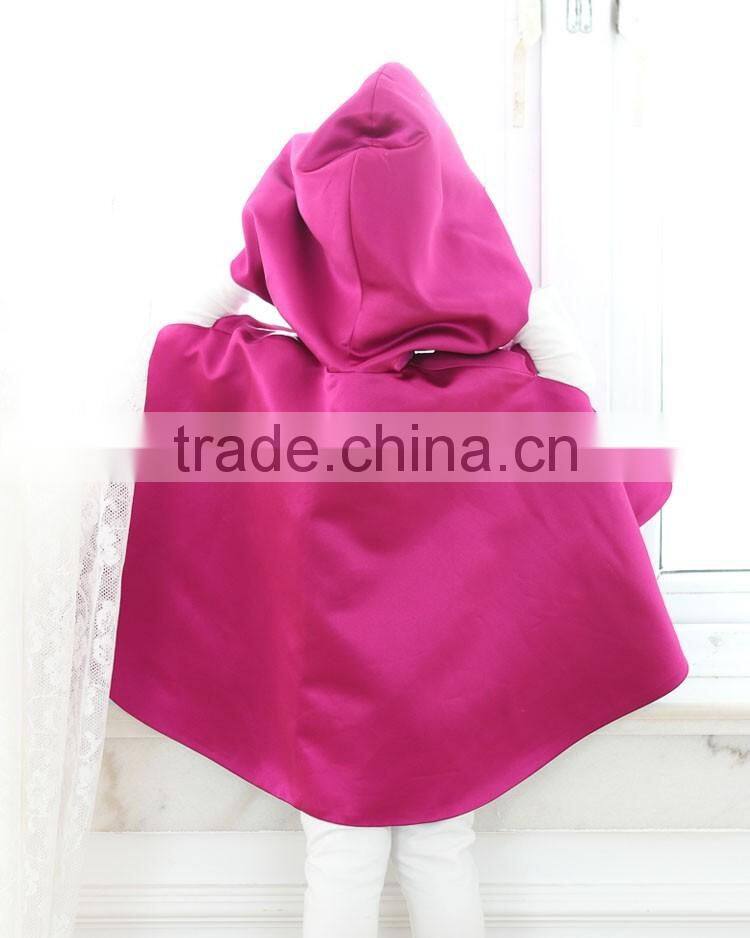 High fashion boutique clothing baby cape latest hooded satin cape for girls