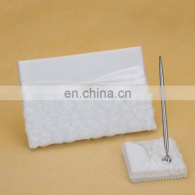 Sweet rose wedding white guest book set book/pen /ring pillow/flower basket set cheap wholesale gift decoration