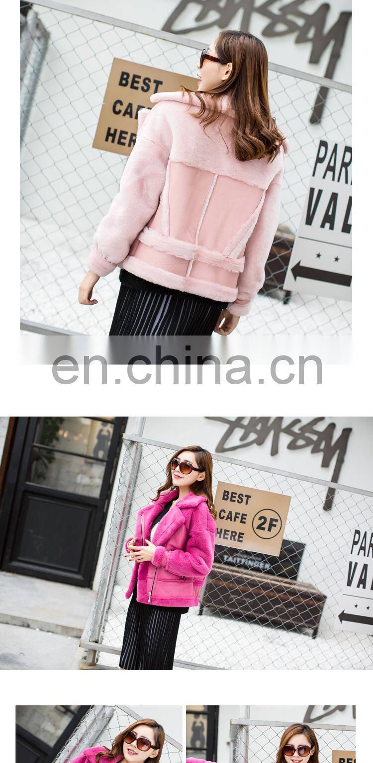 2016 Fashionable Women Genuine Sheep Fleece Jacket