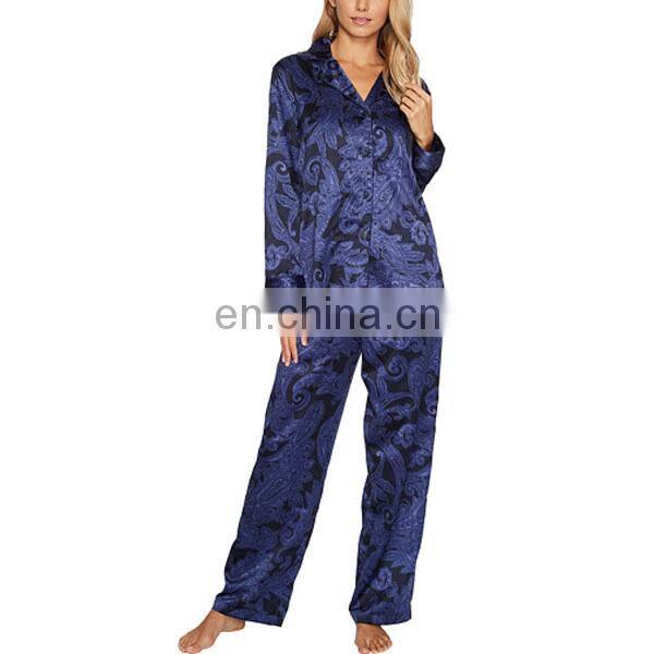 Chinese clothing manufacturers woman customized print satin pajamas sleepwear