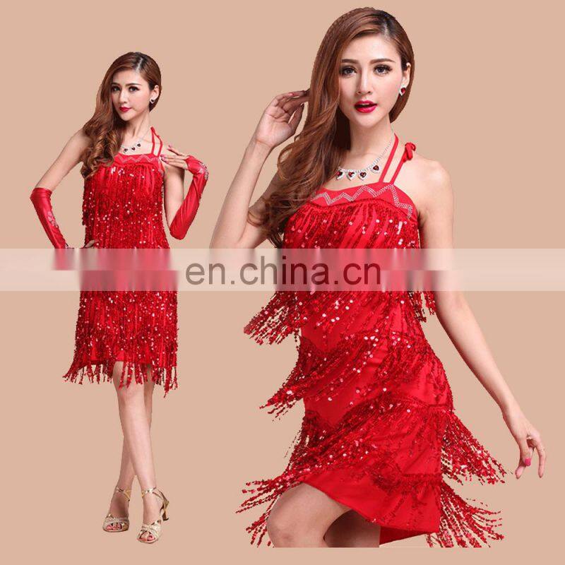 BestDance dance dress latin Tassel Sequin Fringe Flapper Dress ballroom latin dance dress