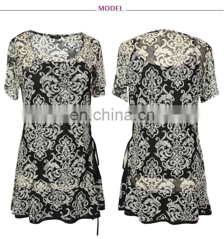 Wholesale Abstract Print Twist Slim Fit For Old Ladies Tunic Top