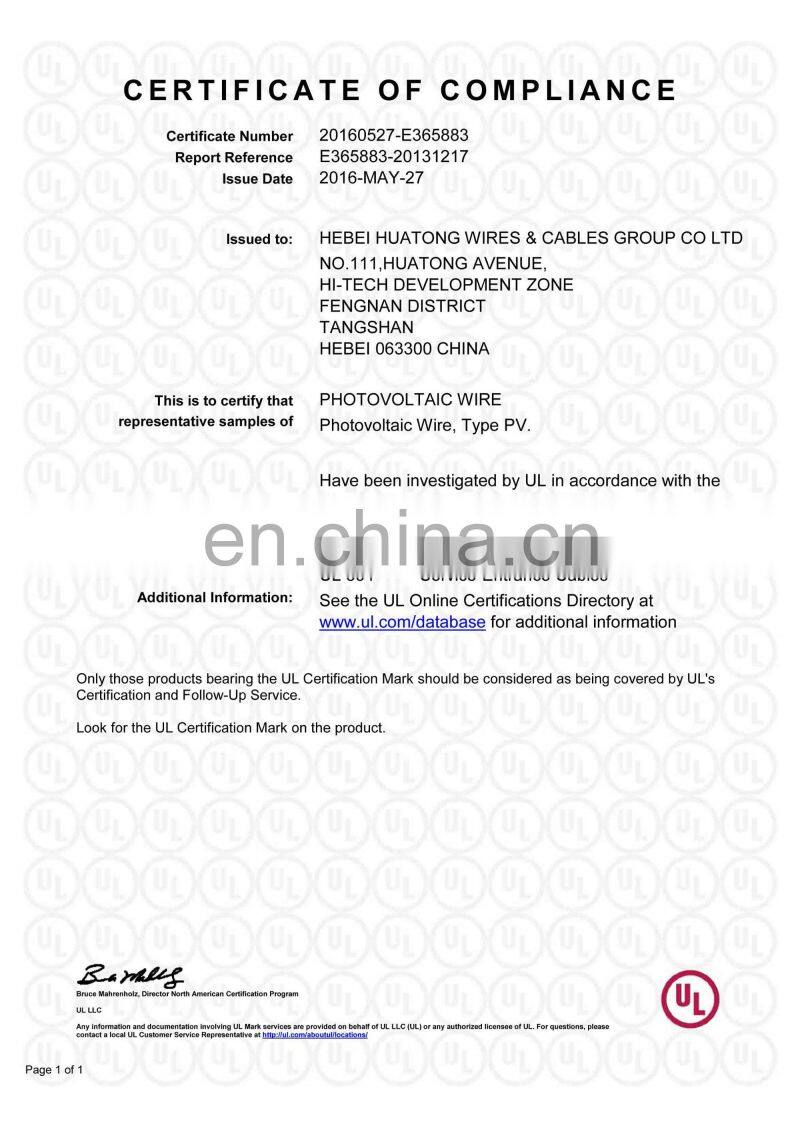 PV-6-7AL Conductor UL Certified Solar Cable