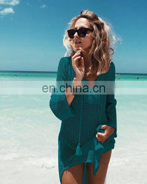 Beach Cover Up Mesh Swimwear Crochet Saida De Praia hollow Swimsuit Summer Dress Womens Lace Bathing Suit Cover-Ups pareo