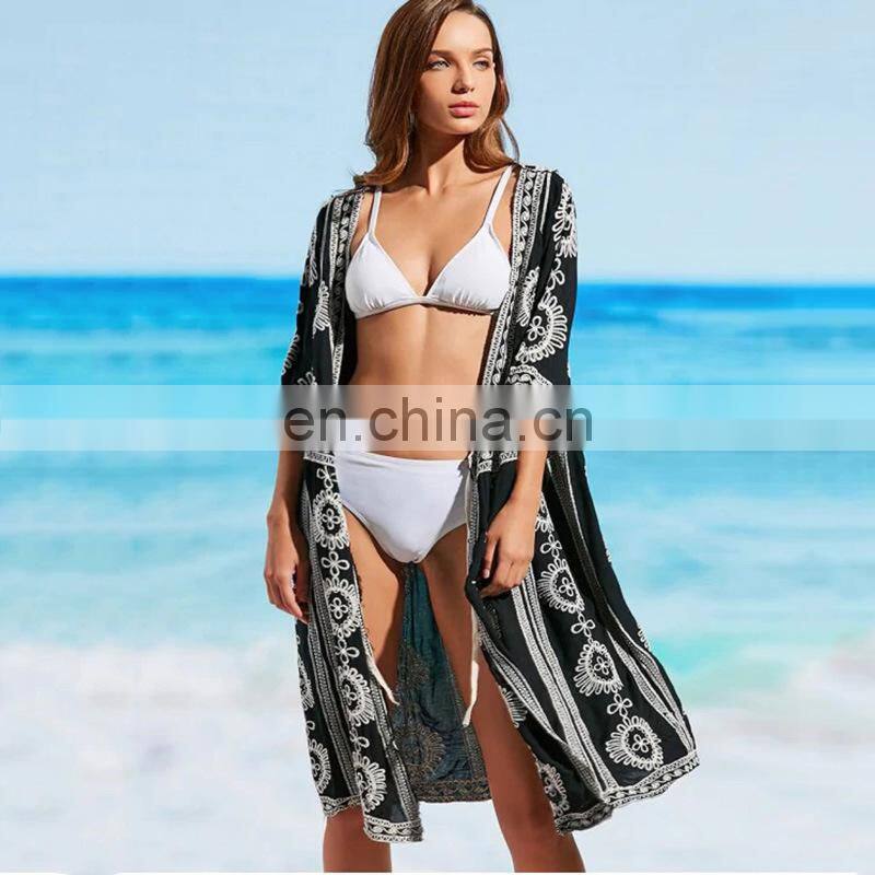 bohemian black lace Beach Kimono Cardigan Plus Size Summer Pool Party cotton Women Top and Blouse