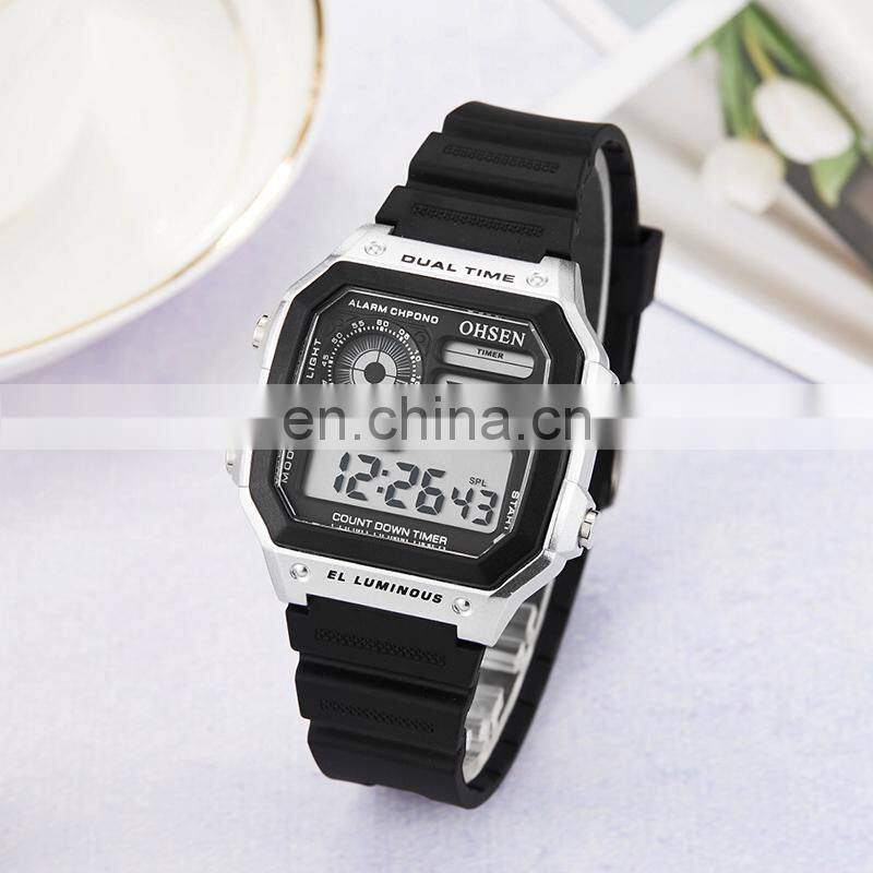 OHSEN 1810 Hot Sale Rubber Strap Digital Back Light Date Day Alarm Wristwatch Watches Men Wrist