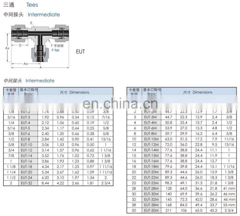 OD 3/8 Stainless Steel Tube fitting 304/ 316 Equal Union Tee 3 way tube connector