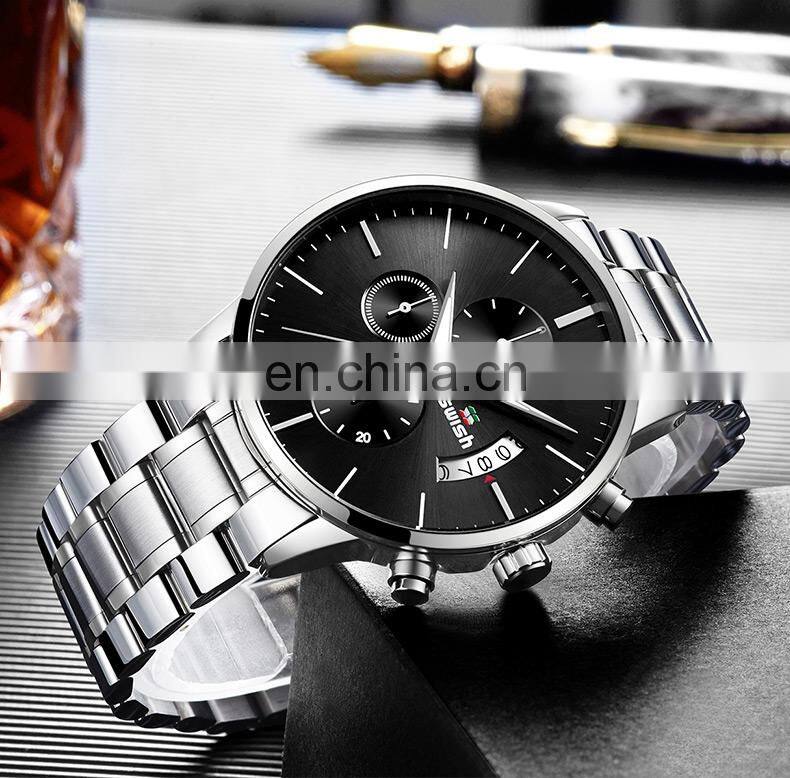 SWISH SW917 Brand Men's Watch Imported Quartz Movement Rolling Date 30M Waterproof Simple Wind Stainless Steel Men Sports Watch