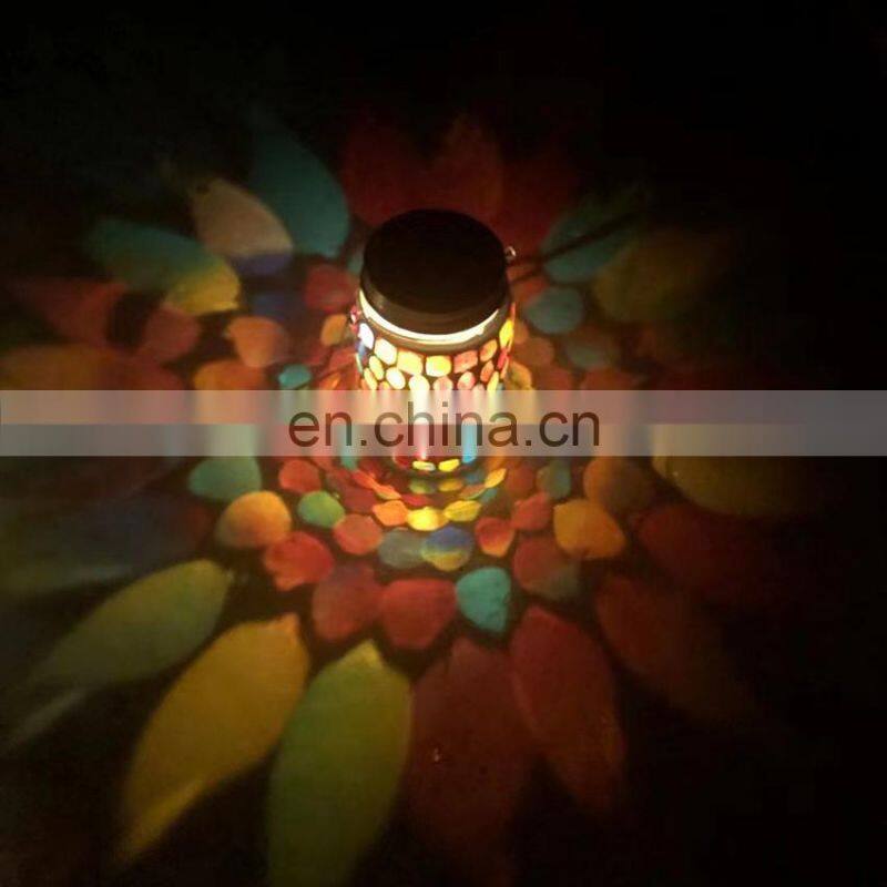 Mosaic Lantern Solar Light Outdoors Glass Mason Jar Lights Solar Hanging Light Waterproof Solar Table Lamp Solar Night Light