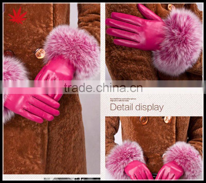 High quality ladies Fur touch screen sheepskin leather gloves