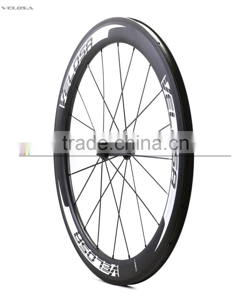 Velosa logo carbon bicycle wheels with Bitex R51 hub 700C chinese carbon road wheelset 60mm 25mm wide