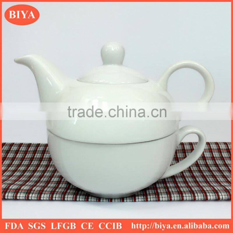 arabic coffee pot Customized plain white ceramic porcelain tea pot & kettle for one cup and saucer
