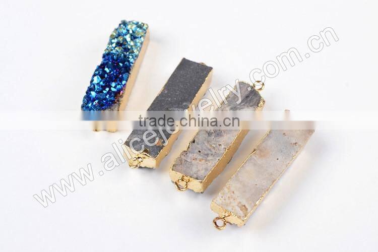 Bicolor titanium druzy bar connector-blue, silbver, green