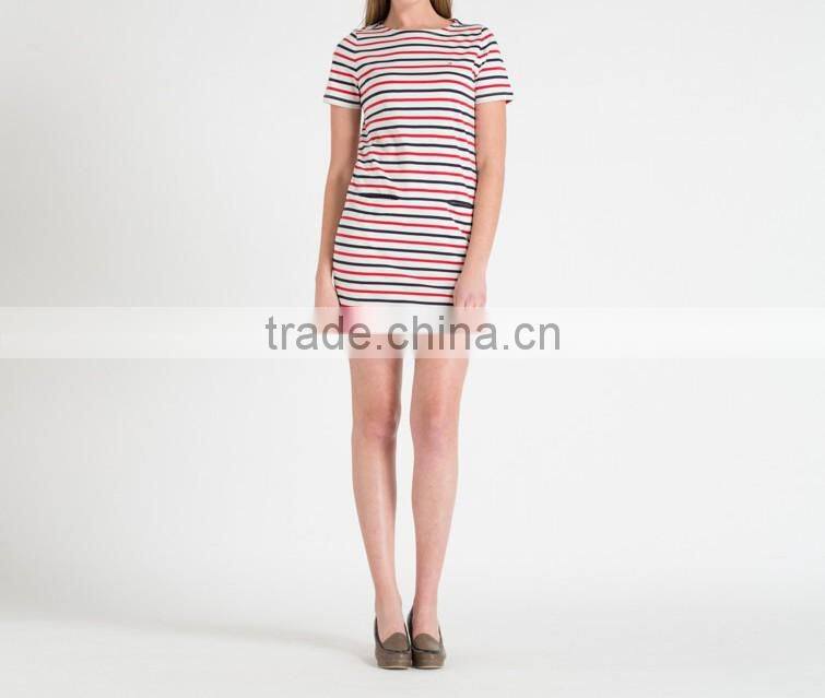 Latest fashion round neck colorful designed stripes/color pencil skirt