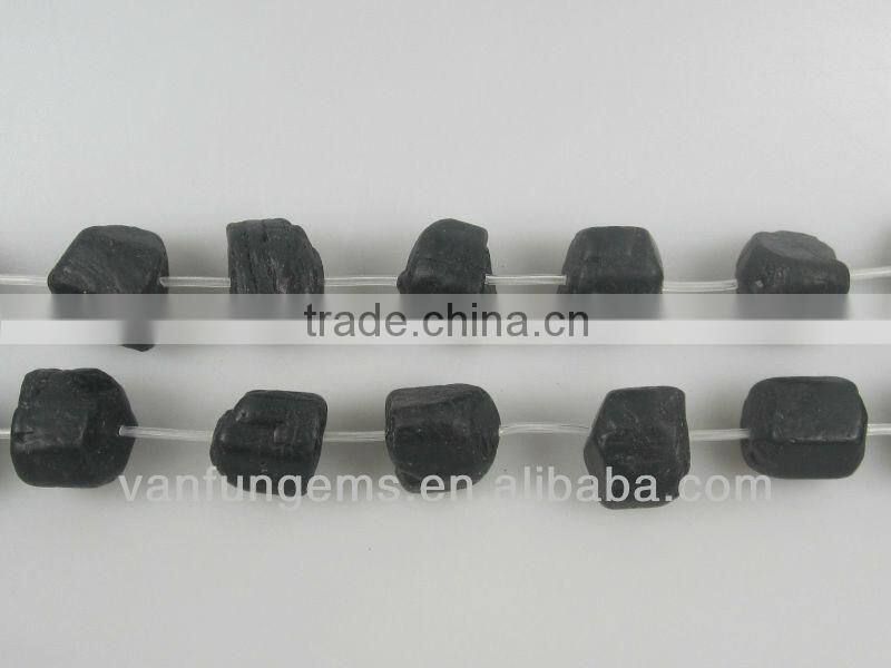 Wholesale 13-15*18-22mm Black Tourmaline satin finish nugget beads for jewelry