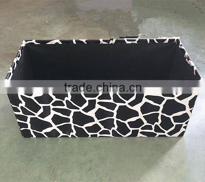 multifunctional cow pattern PVC leather indoor long wooden storage folding bench