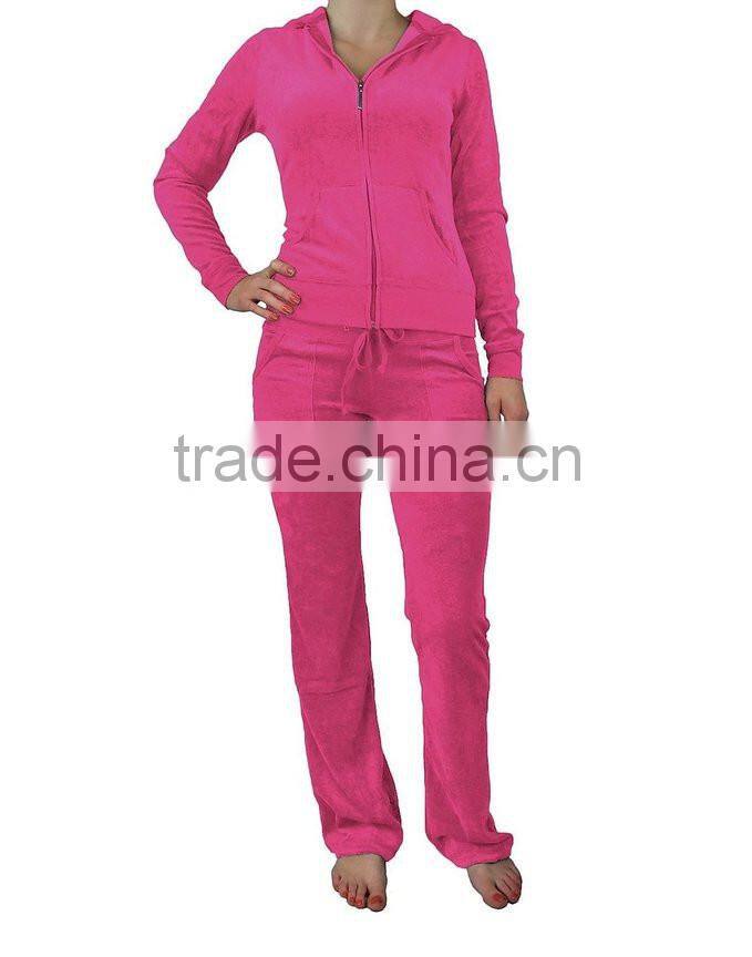 2016 china sports cheap fashion women wholesale velour tracksuits with hood for lady