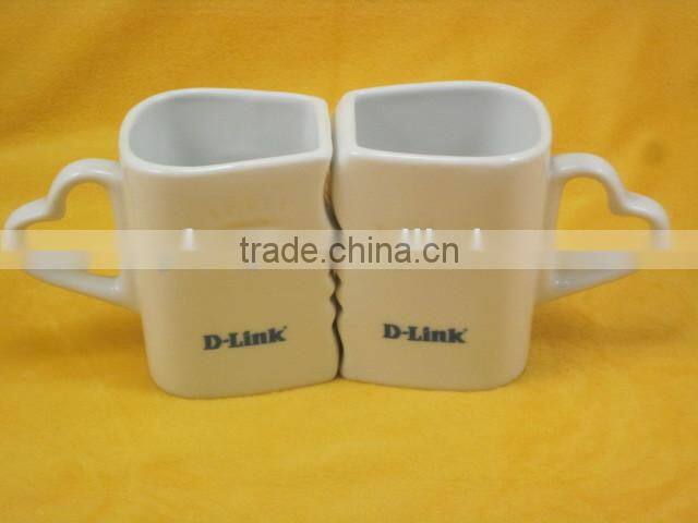 YF28027 twin mugs with heart shape handle