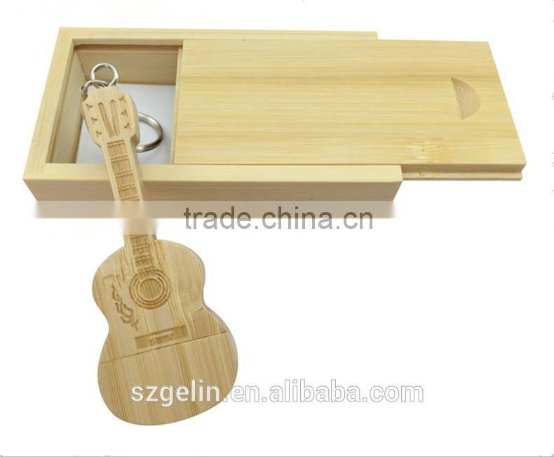 Guitar shape wooden and bamboo material usb many packaging avalibale