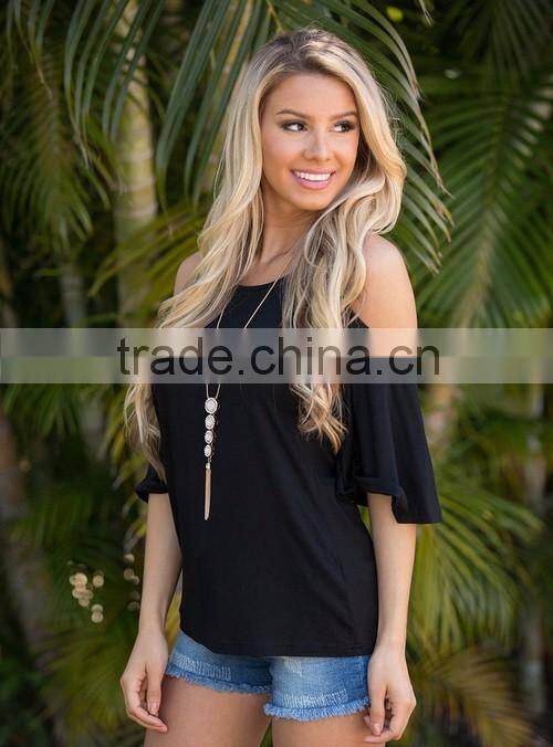 Casual Amazing Cold Shoulder Cut Out Solid Color Modal Blouse